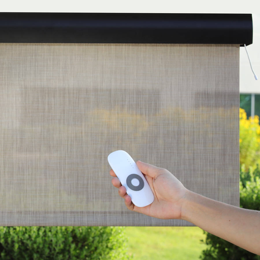 Outdoor Motorized Solar Roller Patio Shades | SelectBlinds.com