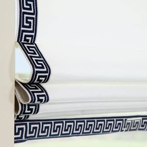 Signature Light Filtering Romans in White Canvas with Greek Key Navy/White Cloth Tape