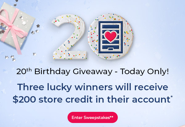 Today Only! 20th Birthday Giveaway