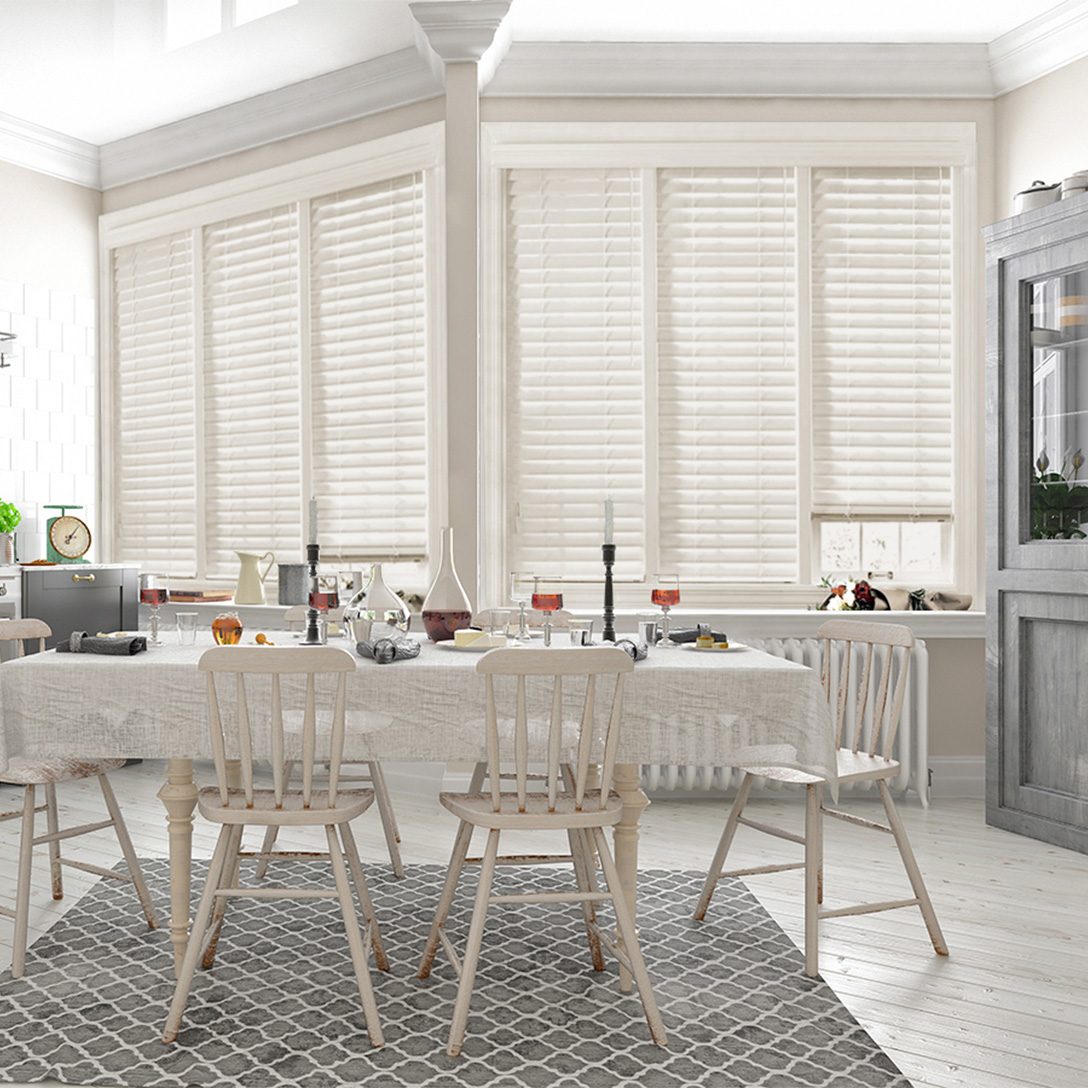 2 inch Elegant Faux Wood Blinds in Antique White Smooth